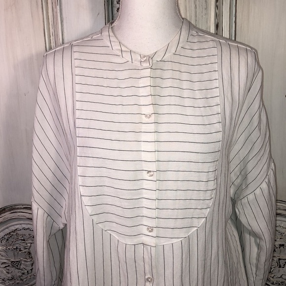 Mossimo Mid Sleeve Stripes Drop Shoulder Button Down Blouse Size Medium - Picture 4 of 7